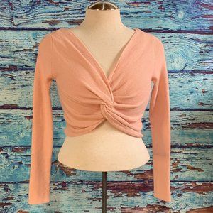 Active USA Knot Front Long Sleeve Cropped Top